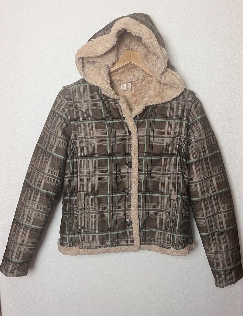 O'Neill Plaid Convertible Jacket Vest Faux Fur Lined Jacket Women’s Juniors Med